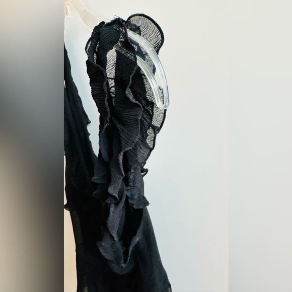 ❤️ VINTAGE CACHAREL 36 4 SEMI SHEER BLACK TIERED RUFFLE SILK CREPE DESIGNER TOP - Picture 3 of 13